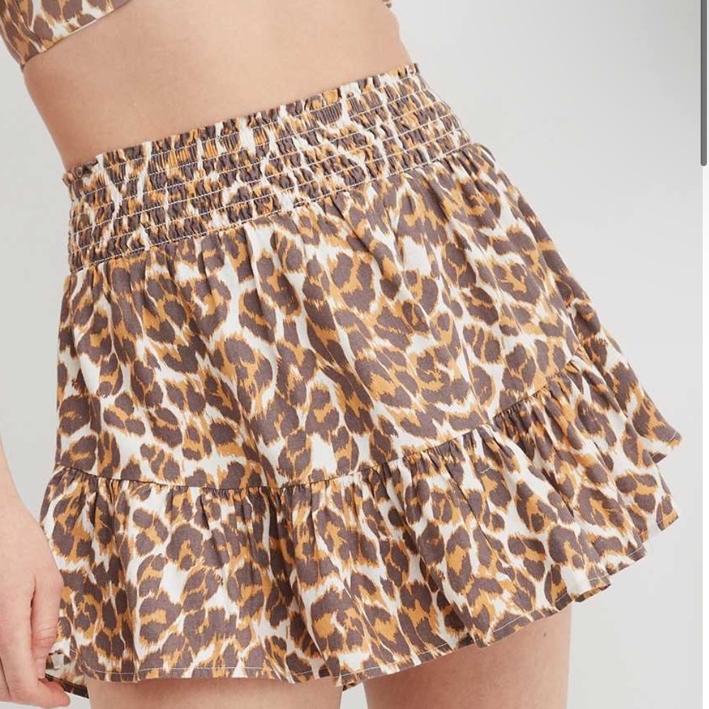 Aerie Leopard Print Linen Mini Skirt